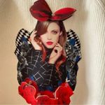 Kinddog Unique Long Sleeves Cropped Girl Womens Ivory Red Winter Cozy Sweater S White Photo 6