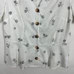 Angels Linen Blend Floral White Ruffle Hem Button Front Top Size Medium Photo 3