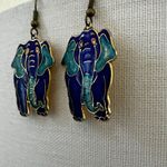 Cloisonné Vintage Enamel Elephant Earrings Blue Photo 1