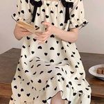 Heart print sleepwear night gown dress White Photo 0