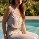 Anthropologie Flat White Square Neck Cropped Linen Blend Top Beige Size XL NEW Photo 0