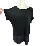 Calvin Klein Black Short Sleeve Layered Round Neck Loose Fit Blouse Sz Medium Photo 4