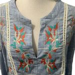 Monoreno Embroidered Floral Woven Cotton Lightweight Long Sleeve Tunic Top Shirt Photo 2