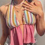 Jaded London Halter Tank Top plunge crochet striped womens Pink size 4 festival Photo 0