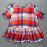 ZARA Plaid Tie Back Peplum Shirt Womens Small Red Short Sleeve Ruffle Round Neck Photo 1