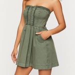 Forever 21 NWT  Green Twill Crochet-Trim Strapless Mini Dress - M Photo 1
