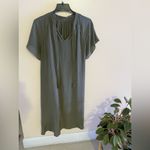 Club Monaco  Olive Green Flutter Sleeve Silk Dress summer outfit  tie neck Photo 10