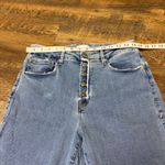 Good American  Flare Leg Jeans Button Fly Women’s 10/30 Raw Hem Blue High Rise Photo 3