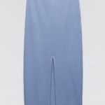 ZARA Ribbed Midi Skirt with Back Slit in Light Blue Photo 11