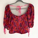 Free People  Back On Top Hot Pink Floral Print Smocked Puff Sleeve Medium Photo 5
