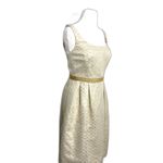 Carmen Marc Valvo  Metallic Gold Chain Belt Linen Blend Elegant Sleeveless Gown 8 Photo 8