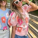 Pink Petal Pop Puff Sleeve Sweater Size Small Photo 5