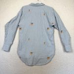 Loft  Shirt Womens XS Blue White Stripe Orange Peach Embroidered Button Down Photo 1