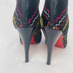 Scarlet Embroidered Heel Faux Suede Ankle Booties Stiletto Size 38 (US 7.5) Black Photo 5