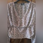 Talent Blouse Womens Size 1XL Brown Black Low V Neck Sheer Smocked Bottom Casual Photo 6