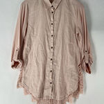 Soft Surroundings  Blush Linen Button Down See Through Lace Back‎ High Low Shirt Photo 0