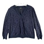 EXPRESS Tops Womens XL Navy Blue Cotton Eyelet V Neck Cottagecore Boho Feminine Photo 1