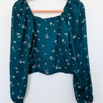 Abercrombie & Fitch Womens Blouse Size S Teal Floral Crop Fairy Cottage Prairie Photo 0