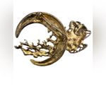 DANECRAFT MOON SANTA REINDEER SLEIGH GOLDTONE BROOCH Gold Photo 1