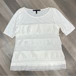 White House | Black Market WHBM Tiered Chiffon Ruffles Slub Knit Shirt White XS Photo 9