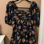 Abercrombie & Fitch Navy Blue Floral Emerson Linen Puff Sleeve Mini Dress Photo 1