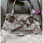 Coach Daisy Signature Metallic Outline Tote Shoulder Bag Hobo Purse Sateen PINK Photo 1
