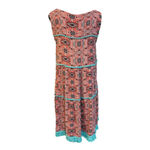 Uncle Frank  coral mandala shift dress with piping and fringe, EUC size S Photo 2