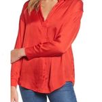 Lush Clothing NWT LUSH Women’s Relaxed Fit Fiery Red Pullover Dressy Henley Blouse Photo 2