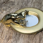 Vintage 1980's Gold Tone AJC Cat‎ Kitty Peering INTO Toilet Brooch 3D Pin Photo 0