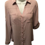 EXPRESS Portofino Original Chiffon Blouse Roll Tab Sleeve XS Lt Creamy Mocha Photo 0