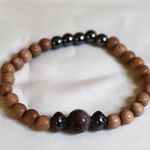Source Unknown Intriguing Healing Wood Beads/ Agate Center/Black Hematite 6.5" Unisex Bracelet Photo 0