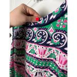 Talbots  Dress Womens 10 Pink Green Sleeveless Shift Floral Fringe Classic Preppy Photo 2