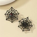Gorgeous Retro Gothic Spider Web Stud Halloween Earrings with Ruby‎ Color Black Photo 3
