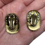 Vintage Unsigned Red Gold Black Clip On Earrings Classy Retro Glamour Party Glam Photo 3