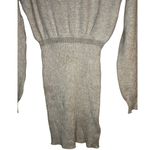 252. Solid Drop Shoulder Ribbed Knit Sweater Dress | Cozy Stretchy Long Sleeve Tan Size M Photo 5