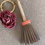 Chic Witch Hat and Broom Keychain with Rose Charm Gold Photo 2