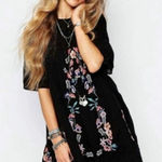 Free People  Perfectly Victorian Black Embroidered Short Sleeve Shirt Dress Small Photo 0