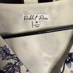 Navy and white floral long sleeve blouse. Size Medium. Blue Photo 2