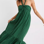 Aerie Maxi Dress Womens Medium Green Halter Linen Tiered Sundress Resort Preppy Photo 0
