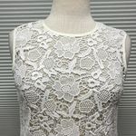 CAbi  Off White Sheer Needle Floral Lace Shell Peplum Tank Top #800 Size Medium Photo 3