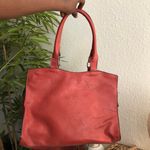 Bueno coral red leather shoulder hand bag briefcase purse silver tone buckle Photo 2