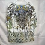 Style & Co NWOT women's green white floral tie dyed faux sequin loose blouse L Photo 4