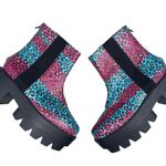 Bumper Chunky Y2K Cheetah Platform Heel Purple Blue Boots Photo 1