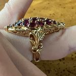 Natural Rhodolite Garnet Sterling Silver Cocktail Ring Size 6 Gold Photo 2