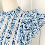 Veronica Beard Sol Floral Ruffled Top Blue Sz 0 Photo 3