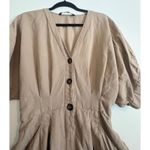 ZARA  Women's Tan Linen Blend Jumpsuit Button‎ Front Tie Waist Utility Style M Photo 2