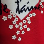 Talbots  VALENTINE'S DAY RED JE' TAIME HEART 3D FLOWER BEAD ACCENTS SWEATER XS Photo 5