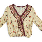 Blue Rain Peasant Boho Crochet Floral Faux Wrap Blouse Top Photo 0