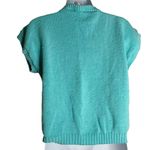 Vintage 80s Short Sleeve Knit Sweater S Teal Cotton Dolman Round Neck Ribbed Photo 4