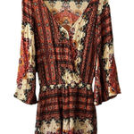 American Eagle Women XXS Paisley Boho Romper Long Bell Sleeve Colorful Beach Photo 0